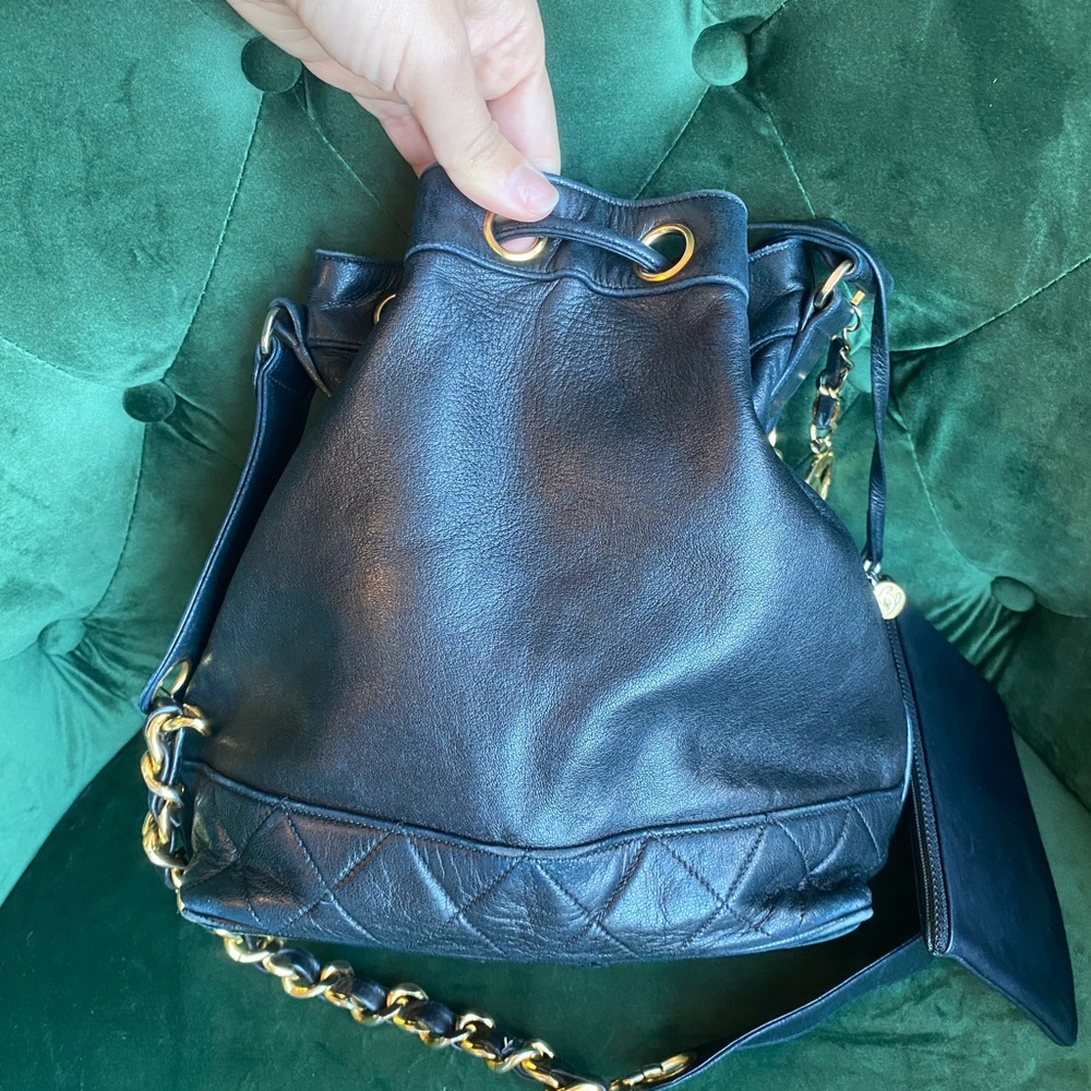 Authentic Chanel Black Bucket Drawstring With Wal… - image 8